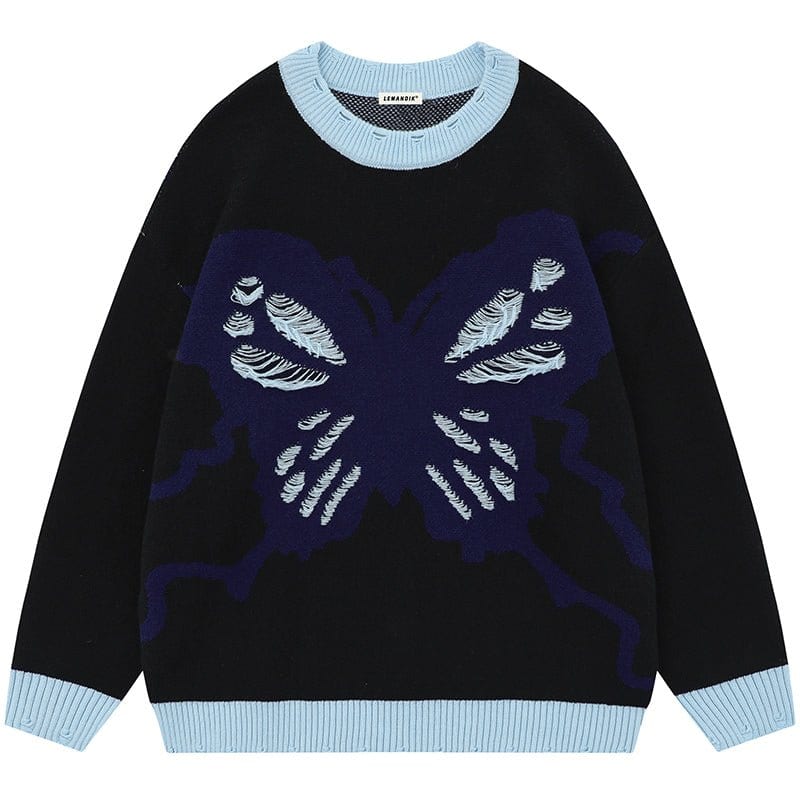 Sneakerhill® Ripped Jacquard Sweater Butterfly - sneakerhillcom