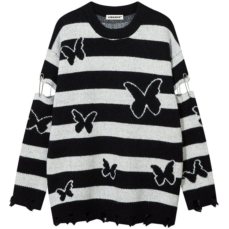 Sneakerhill® Vintage Striped Knit Sweater Full Butterfly - sneakerhillcom