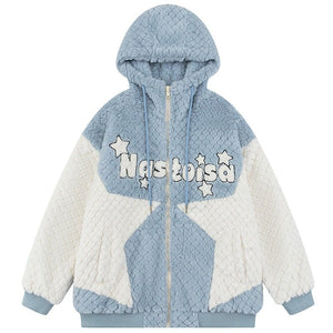 Sneakerhill® Hooded Sherpa Winter Coat Star Patchwork - sneakerhillcom