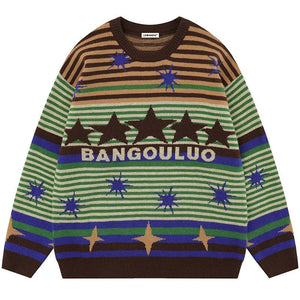 Sneakerhill® Retro Striped Pullover Sweater with Star - sneakerhillcom