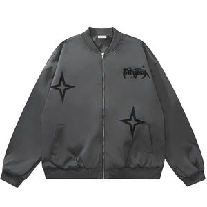 Sneakerhill® Zip Up Bomber Jacket Embroidery Star - sneakerhillcom