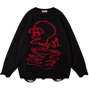 Sneakerhill® Oversize Funny Skull Jacquard Sweater - sneakerhillcom