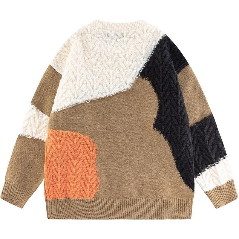 Sneakerhill® Chunky Knit Sweater Color Block - sneakerhillcom