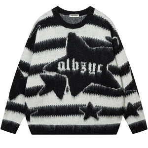 Sneakerhill® Fuzzy Striped Knit Sweater Star - sneakerhillcom