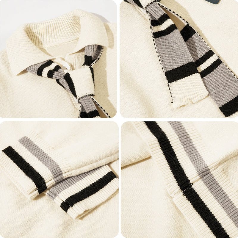 Sneakerhill® Preppy Style Knit Sweater Tie Neck - sneakerhillcom