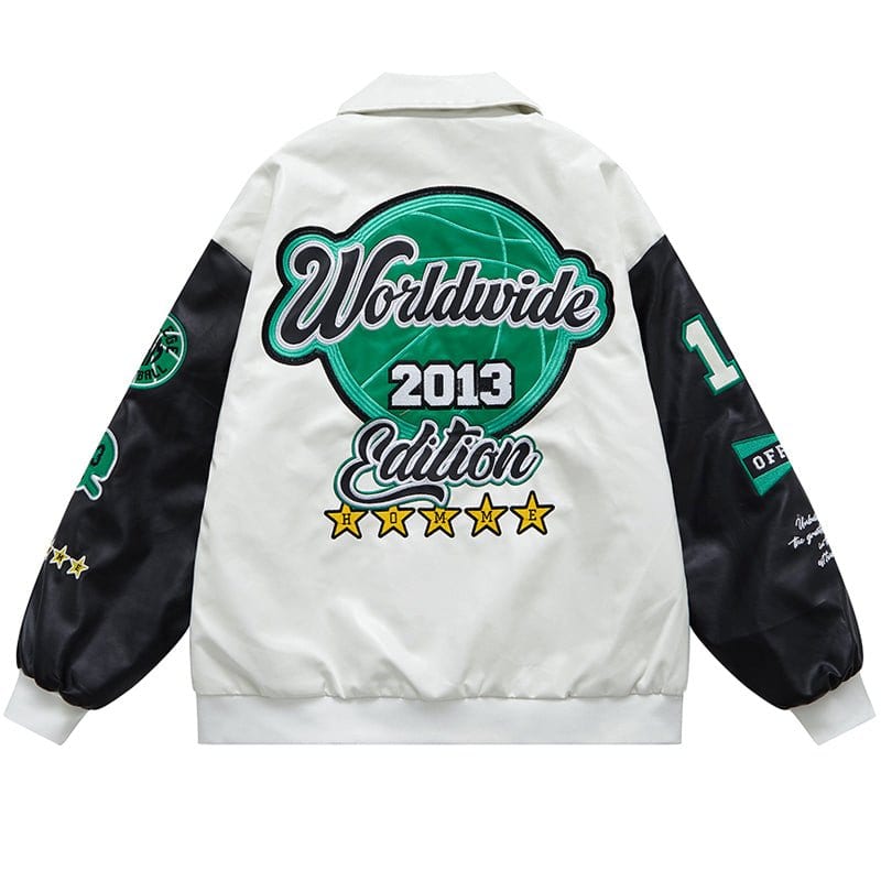 Sneakerhill® Leather Baseball Jacket Embroidery Star - sneakerhillcom