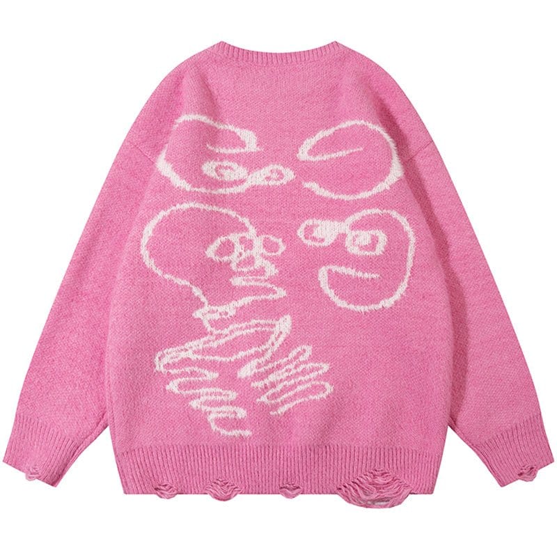 Sneakerhill® Oversize Funny Skull Jacquard Sweater - sneakerhillcom