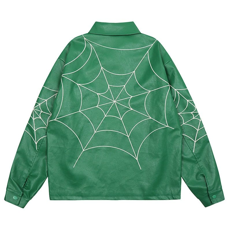 Sneakerhill® Leather Jacket Embroidered Spider Web - sneakerhillcom