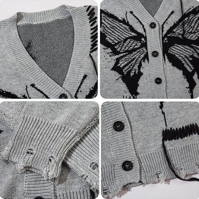 Sneakerhill® Distressed Knit Cardigan Sweater Butterfly Sneakerhill