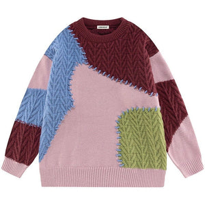 Sneakerhill® Chunky Knit Sweater Color Block - sneakerhillcom