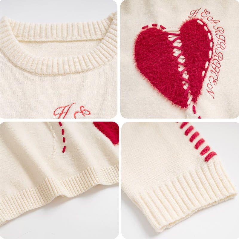 Sneakerhill® Cozy Knit Sweater Flocked Heart Sneakerhill