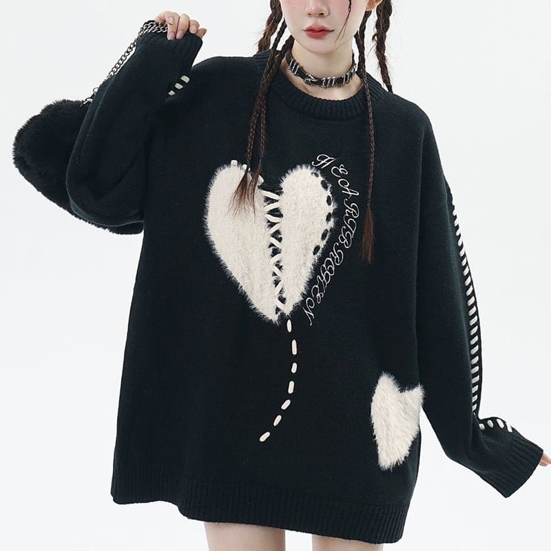 Sneakerhill® Cozy Knit Sweater Flocked Heart Sneakerhill