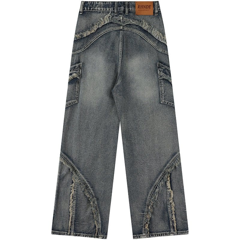 Sneakerhill® Baggy Ripped Cargo Jeans Fringed Sneakerhill