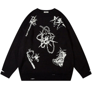 Sneakerhill® Oversize Knit Sweater Star Pattern - sneakerhillcom