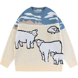 Sneakerhill® Lazy Jacquard Sweater Cow - sneakerhillcom