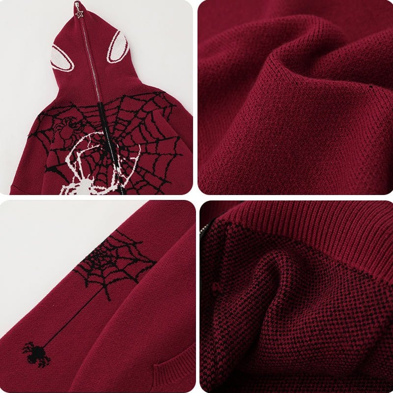 Sneakerhill® Gothic Hooded Knit Sweater Spider Web - sneakerhillcom