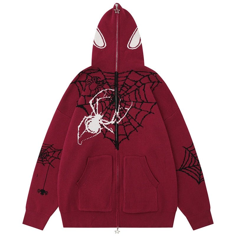 Sneakerhill® Gothic Hooded Knit Sweater Spider Web - sneakerhillcom