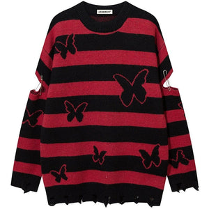 Sneakerhill® Vintage Striped Knit Sweater Full Butterfly - sneakerhillcom