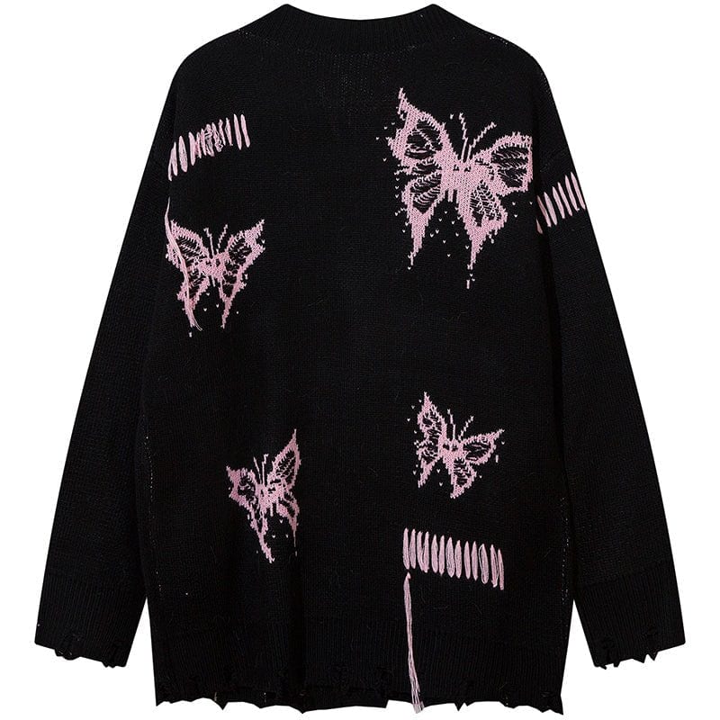 Sneakerhill® Distressed Knit Cardigan Sweater Butterfly Sneakerhill