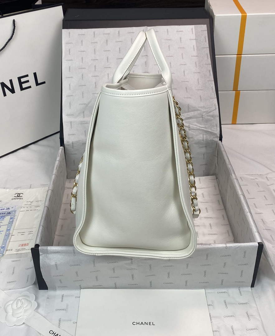 Sneakerhill - Large Shopping Tote Bag Calfskin White