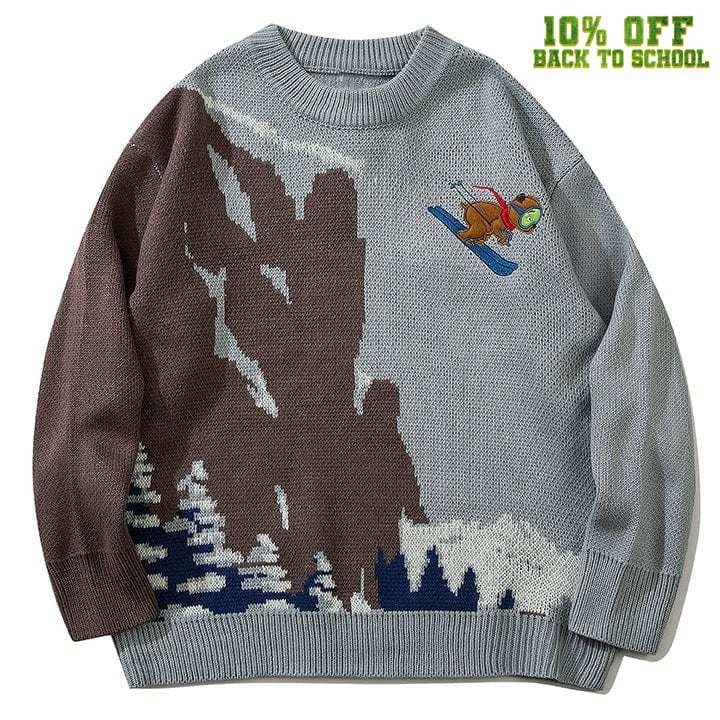 Sneakerhill® Retro Knit Sweater Ski Bear - sneakerhillcom