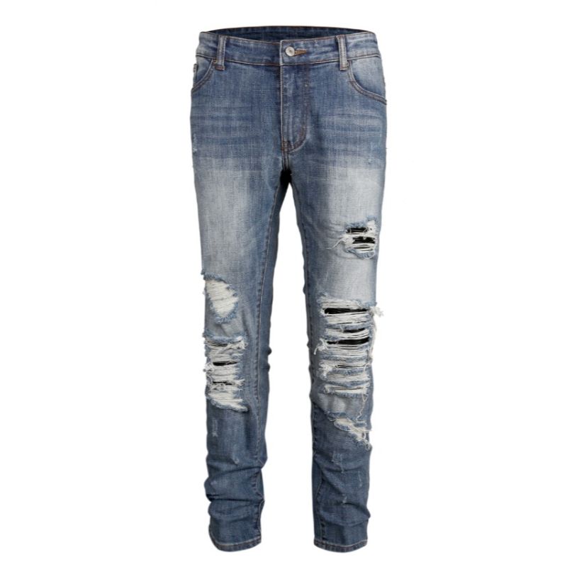 Sneakerhill Destroyed Biker Denim - Washed Blue - sneakerhillcom